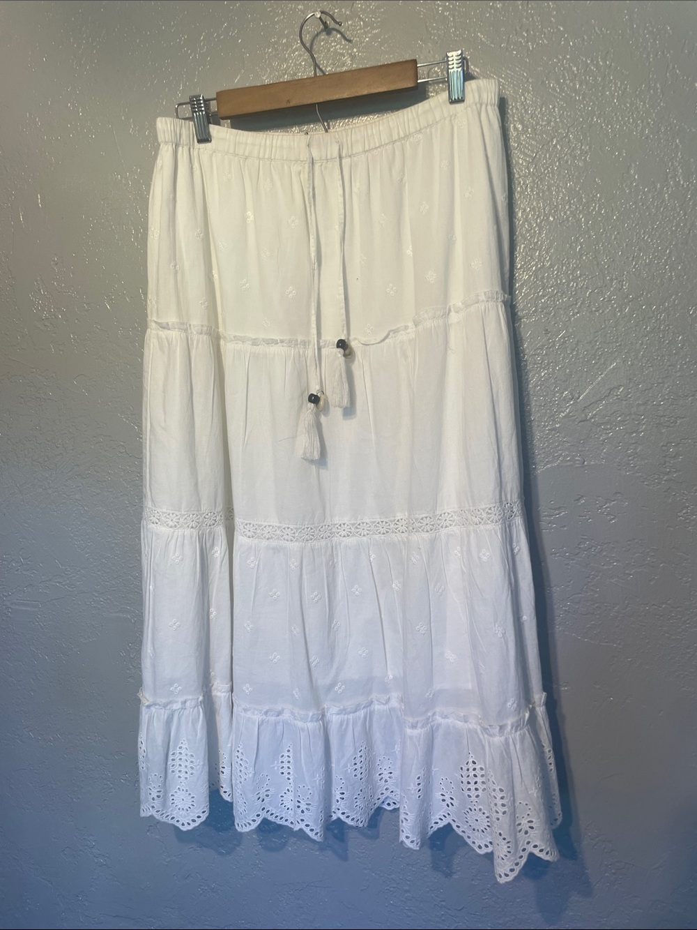 Cynthia Rowley White Eyelet Tiered Maxi Skirt
